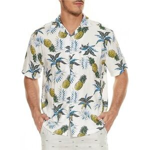 JOGAL Men's Tropical Pineapple Palm Tree Print‎ Short Sleeve Shirt XXL NWT